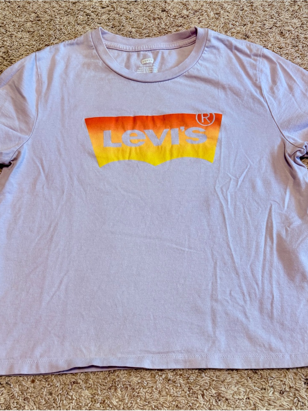 Levi's Lavender Tee with Orange-to-Yellow Gradient Logo